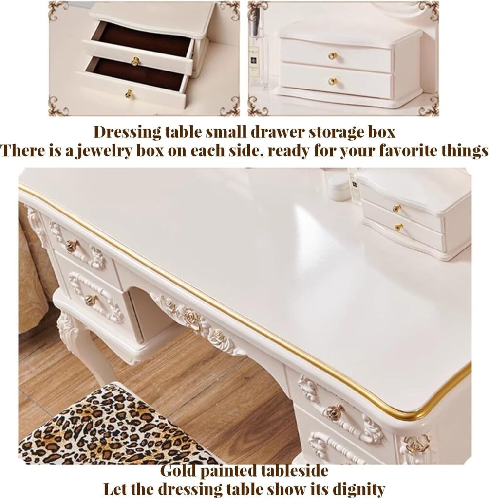 Close-up of crown-shaped mirror frame on LVYWEX mirrored glass vanity